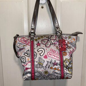 Coach bag serial #K1076-F15712 Graffiti FLOWER TOTE SHOULDER BAG Small